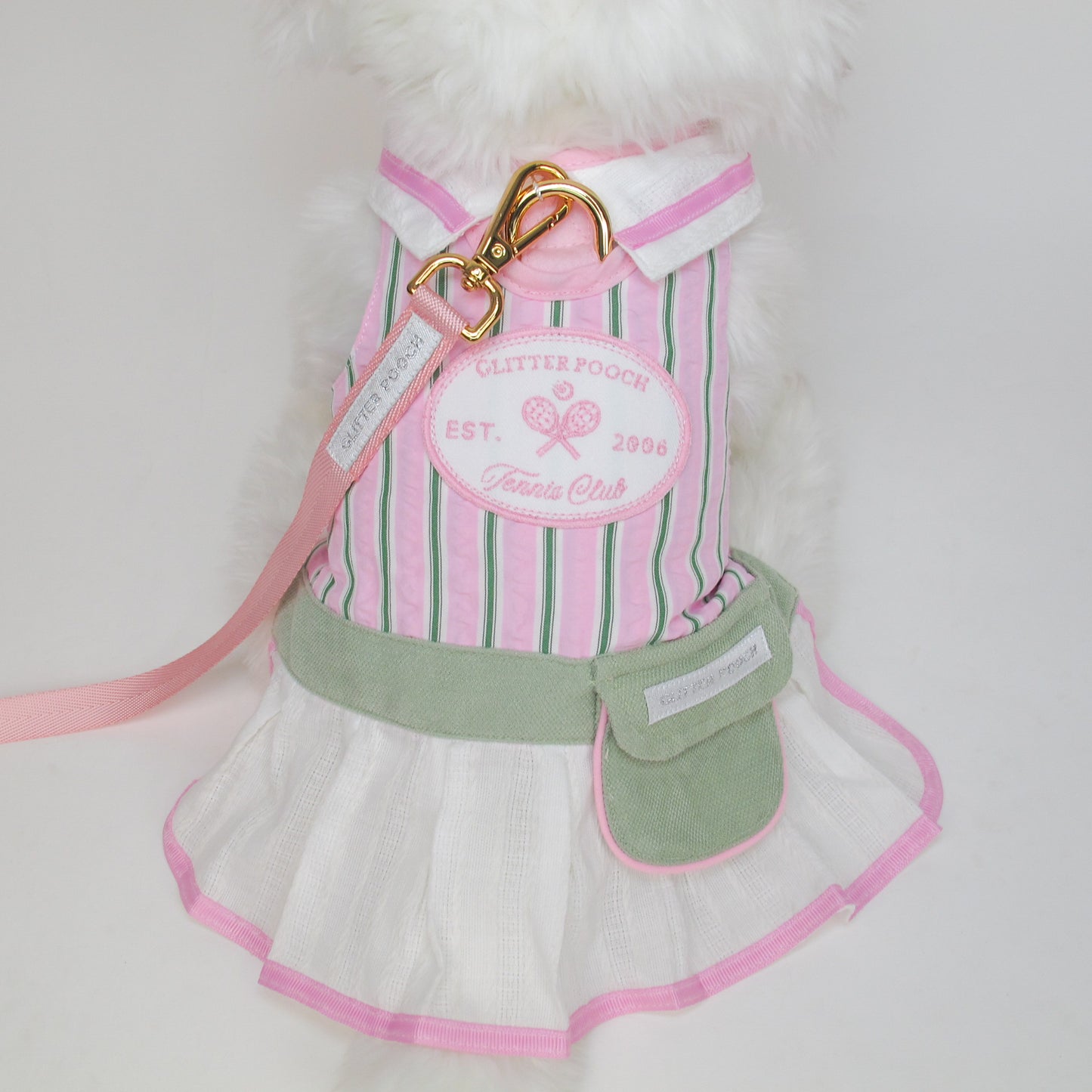 Glitter Pooch Harness ชุดรัดอก สายจูง เสื้อผ้า สุนัข, หมา, แมว, สัตว์เลี้ยง พร้อม สายจูง รุ่น Tennis Club Girl