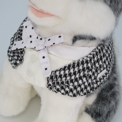 Cotton Tail ปลอกคอและผ้าคลุมไหล่ สัตว์เลี้ยง, หมา, แมว, สุนัข รุ่น Gentlepaw Houndstooth Bow - B/W