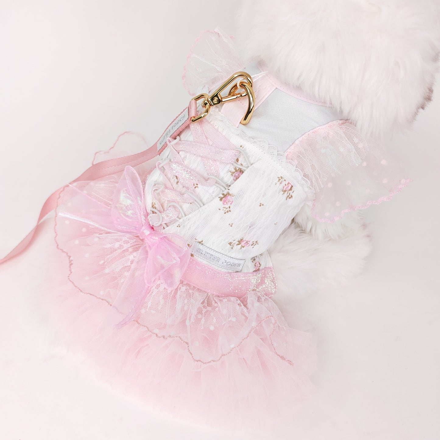 Glitter Pooch Harness ชุดรัดอก สายจูง เสื้อผ้า สุนัข, หมา, แมว, สัตว์เลี้ยง พร้อม สายจูง รุ่น Étoile Tulle Ballet - Pink