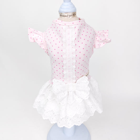 Animal-Go-Round เสื้อผ้าเครื่องแต่งกาย สัตว์เลี้ยง, หมา, แมว, สุนัข รุ่น Chérie Lace Pink Dot