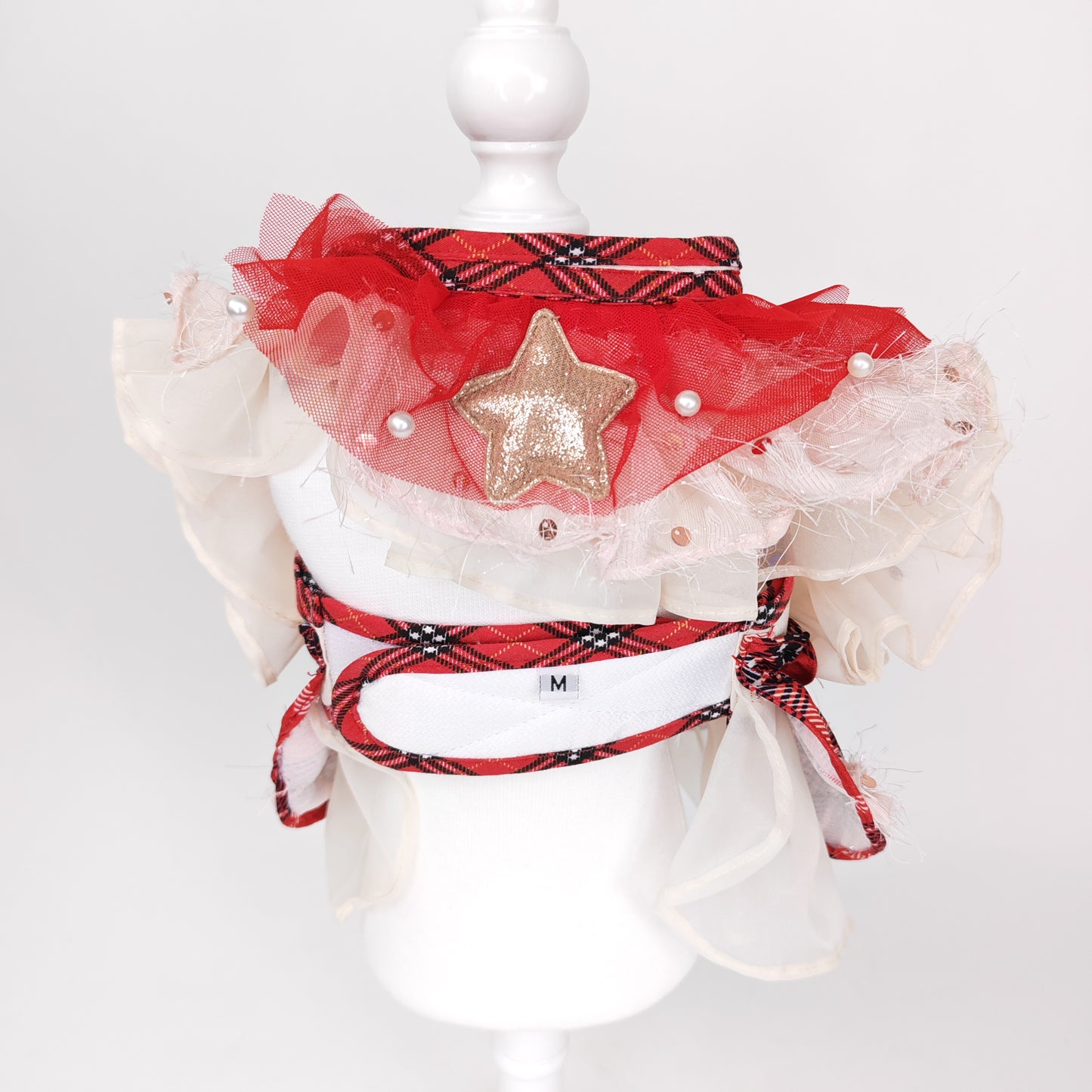 Glitter Pooch Harness ชุดรัดอก สายจูง เสื้อผ้า สุนัข, หมา, แมว, สัตว์เลี้ยง พร้อม สายจูง รุ่น Starry Noel Soirée - Red