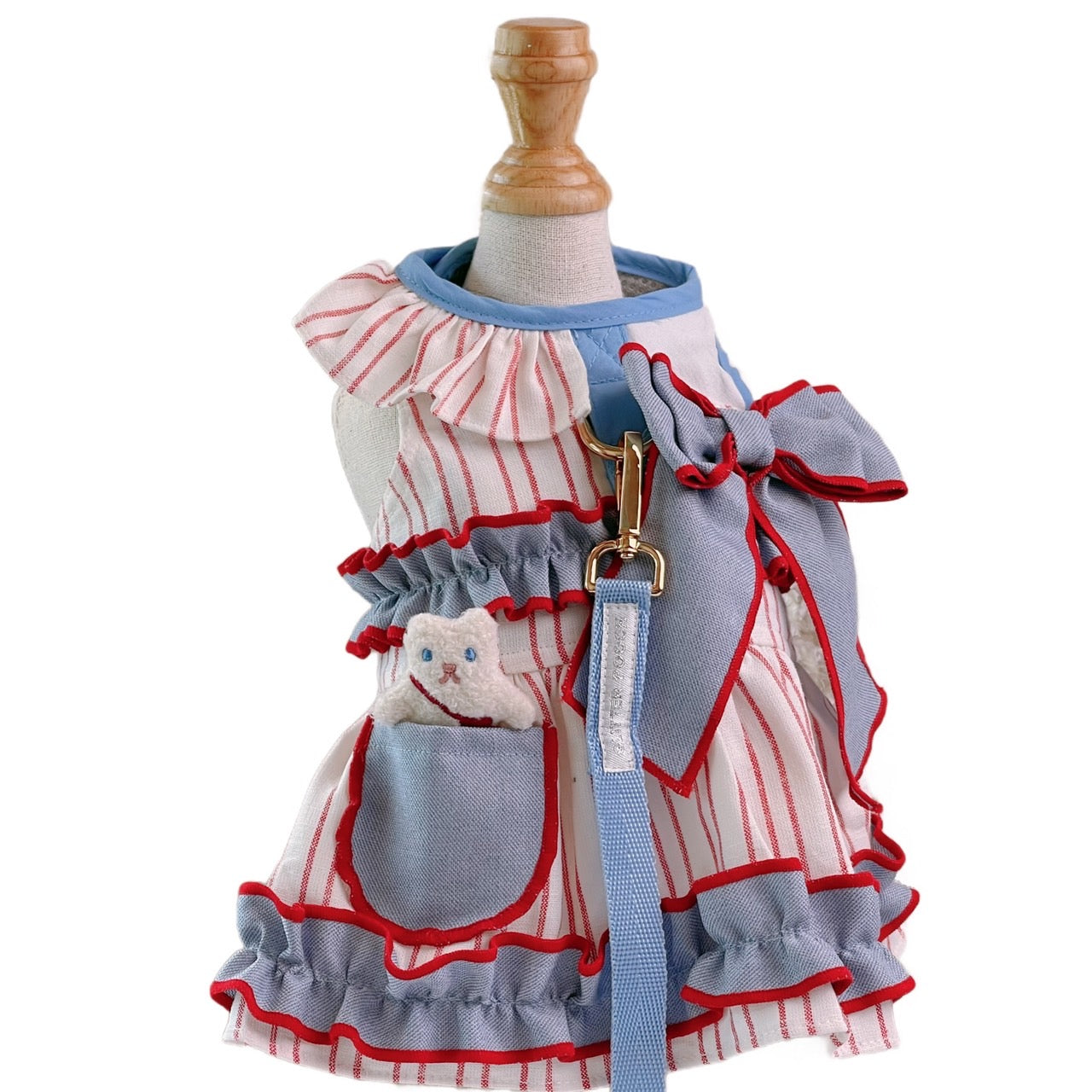 Glitter Pooch Harness ชุดรัดอก สายจูง เสื้อผ้า สุนัข, หมา, แมว, สัตว์เลี้ยง พร้อม สายจูง รุ่น Wintry Candy Cane