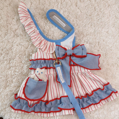 Glitter Pooch Harness ชุดรัดอก สายจูง เสื้อผ้า สุนัข, หมา, แมว, สัตว์เลี้ยง พร้อม สายจูง รุ่น Wintry Candy Cane