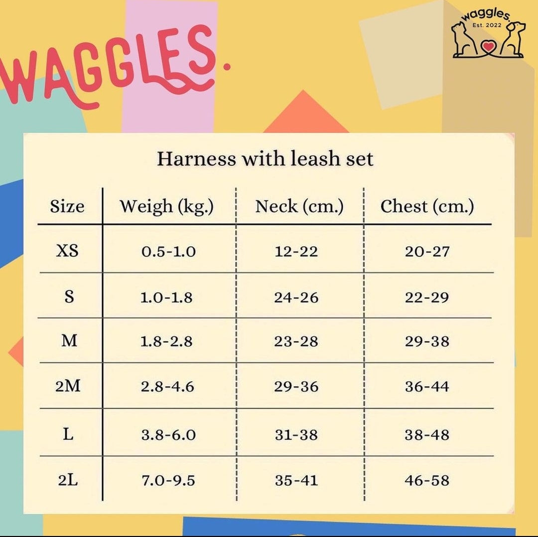 WG1080-Waggles เสื้อผ้า ชุดรัดอก สายจูง สุนัข, หมา, แมว, สัตว์เลี้ยง ขนาดเล็ก - ขนาดกลาง พร้อม สายจูง