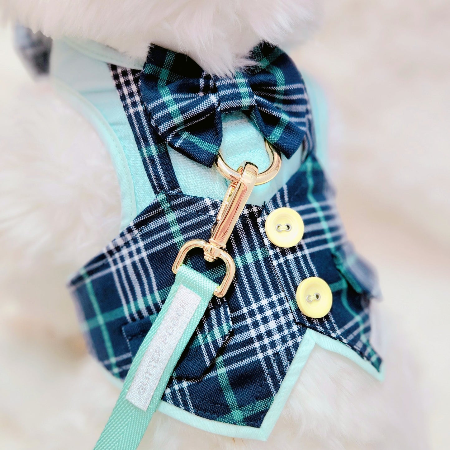 Glitter Pooch Harness ชุดรัดอก สายจูง เสื้อผ้า สุนัข, หมา, แมว, สัตว์เลี้ยง พร้อม สายจูง รุ่น Mint Suit Gentleman