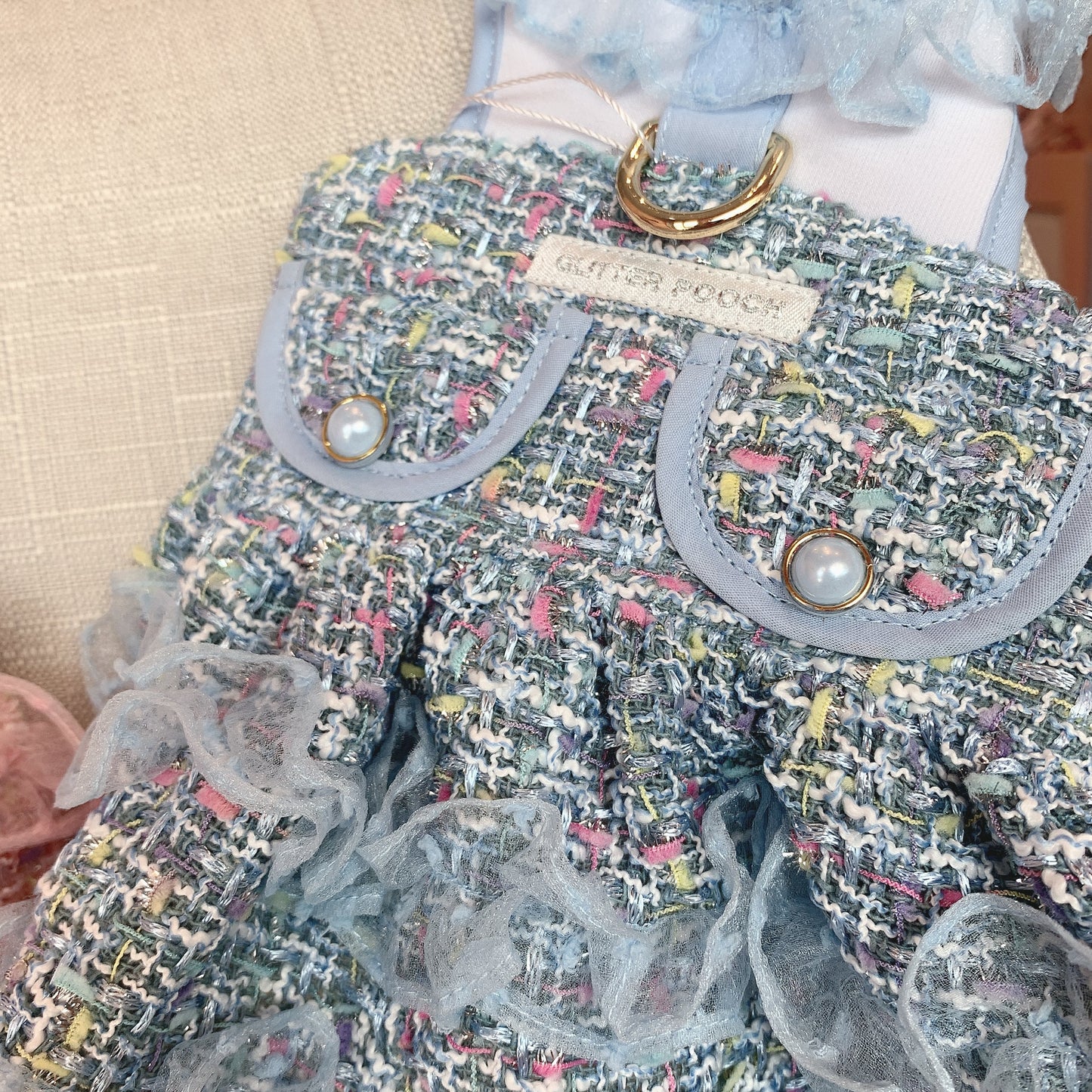 Glitter Pooch Harness ชุดรัดอก สายจูง เสื้อผ้า สุนัข, หมา, แมว, สัตว์เลี้ยง พร้อม สายจูง รุ่น Sassy Emily Blue