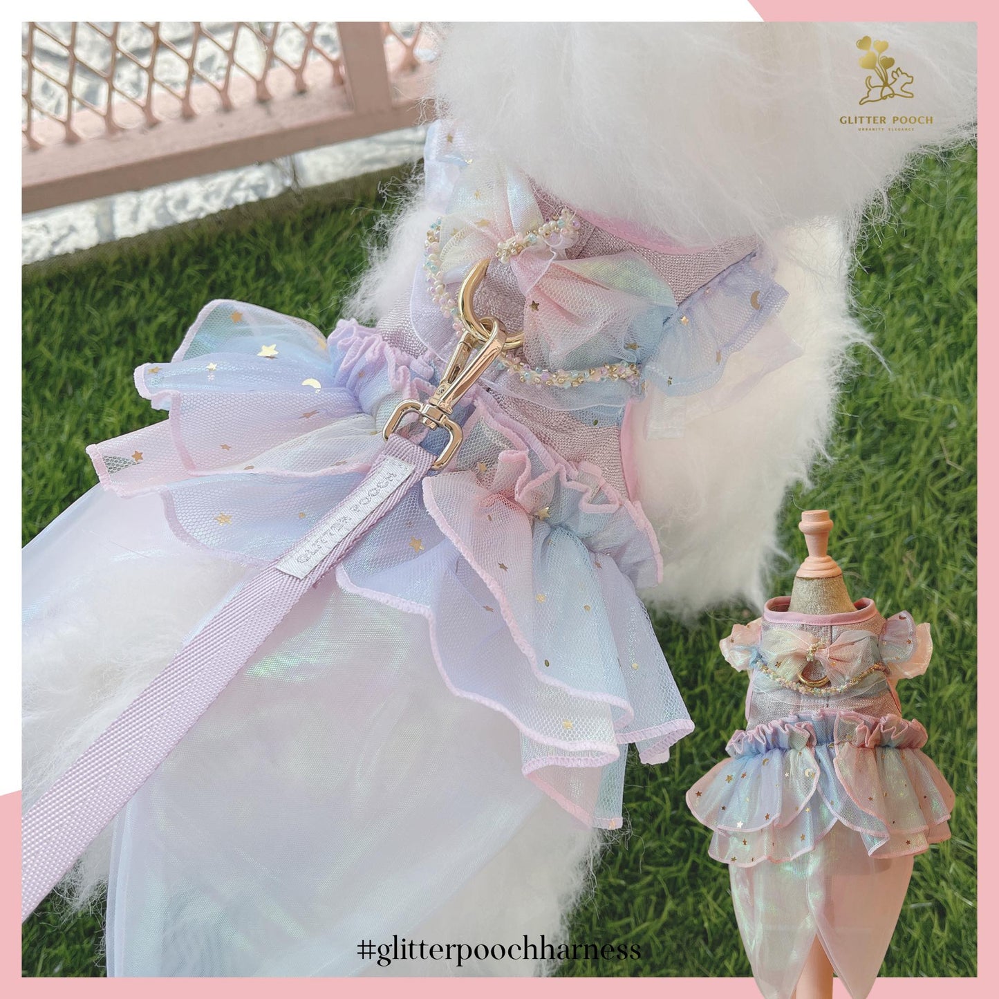 Glitter Pooch ชุดรัดอก สายจูง เสื้อผ้า สุนัข, หมา, แมว, สัตว์เลี้ยง พร้อม สายจูง รุ่น Mermaid Paradise