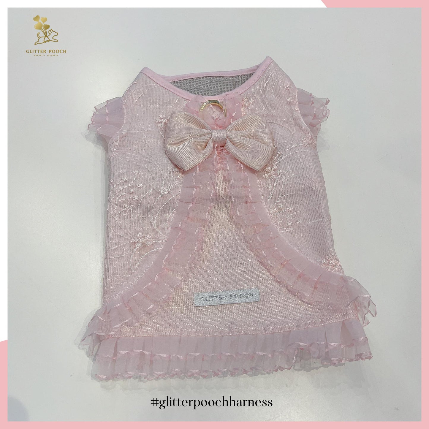 Glitter Pooch Harness ชุดรัดอก สายจูง เสื้อผ้า สุนัข, หมา, แมว, สัตว์เลี้ยง พร้อม สายจูง รุ่น Sweet Blinks Pink