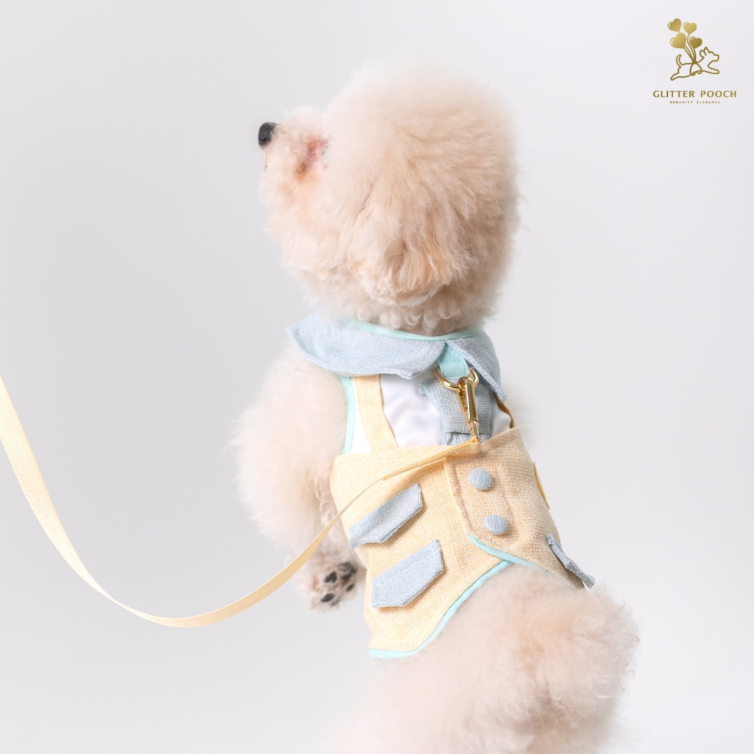 Glitter Pooch Harness ชุดรัดอก สายจูง เสื้อผ้า สุนัข, หมา, แมว, สัตว์เลี้ยง พร้อม สายจูง รุ่น Chico Mustard Tie