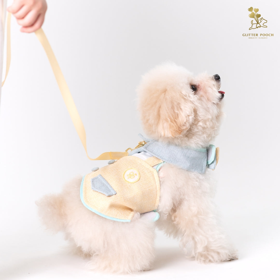 Glitter Pooch Harness ชุดรัดอก สายจูง เสื้อผ้า สุนัข, หมา, แมว, สัตว์เลี้ยง พร้อม สายจูง รุ่น Chico Mustard Tie