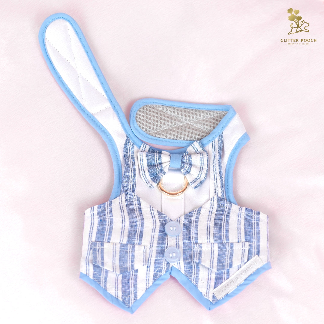 Glitter Pooch Harness ชุดรัดอก สายจูง เสื้อผ้า สุนัข, หมา, แมว, สัตว์เลี้ยง พร้อม สายจูง รุ่น Mr. Gentleman Ocean Stripe