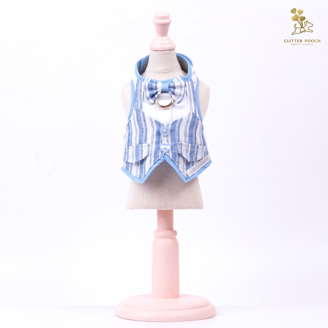 Glitter Pooch Harness ชุดรัดอก สายจูง เสื้อผ้า สุนัข, หมา, แมว, สัตว์เลี้ยง พร้อม สายจูง รุ่น Mr. Gentleman Ocean Stripe