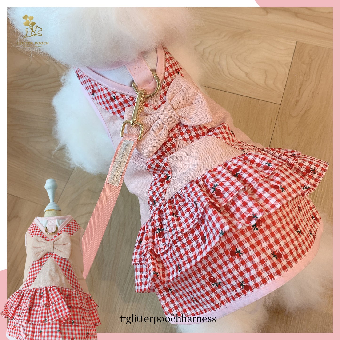 Glitter Pooch ชุดรัดอก สายจูง เสื้อผ้า สุนัข, หมา, แมว, สัตว์เลี้ยง พร้อม สายจูง รุ่น Let's Picnic Girl