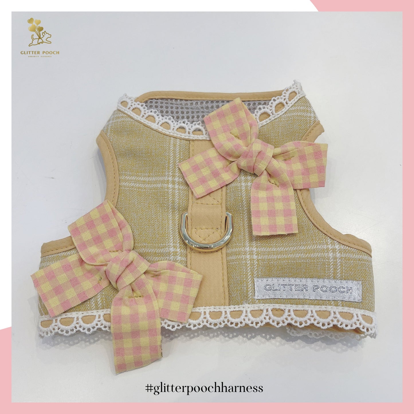 Glitter Pooch ชุดรัดอก สายจูง เสื้อผ้า สุนัข, หมา, แมว, สัตว์เลี้ยง พร้อม สายจูง รุ่น Inka Girl Yellow with Orange Bow