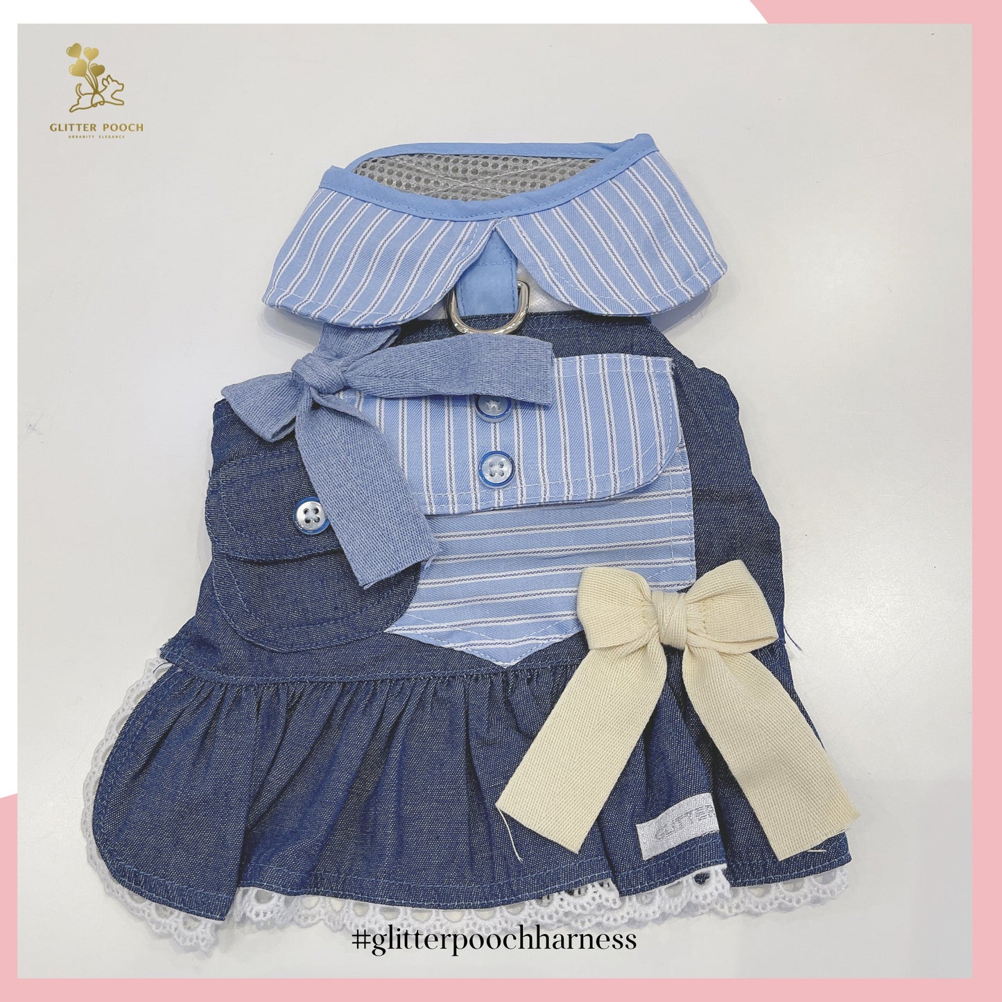 Glitter Pooch ชุดรัดอก สายจูง เสื้อผ้า สุนัข, หมา, แมว, สัตว์เลี้ยง พร้อม สายจูง รุ่น De Jean Girl