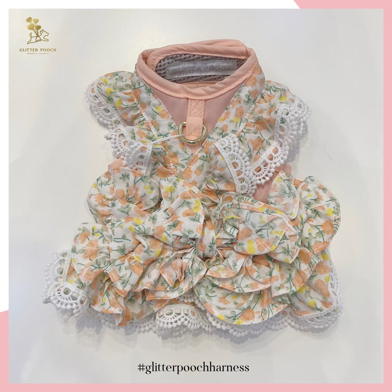 Glitter Pooch ชุดรัดอก สายจูง เสื้อผ้า สุนัข, หมา, แมว, สัตว์เลี้ยง พร้อม สายจูง รุ่น Lolita in Bloom Yellow