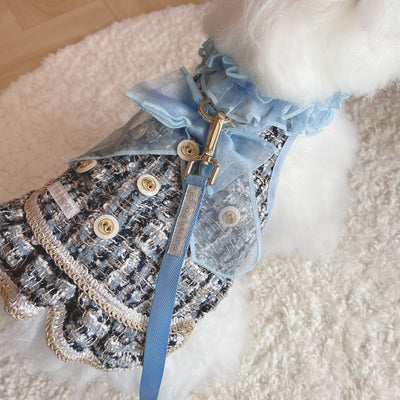 Glitter Pooch Harness ชุดรัดอก สายจูง เสื้อผ้า สุนัข, หมา, แมว, สัตว์เลี้ยง พร้อม สายจูง รุ่น New Emily in Paris Blue