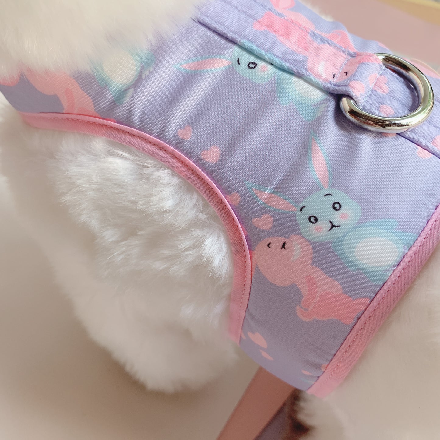 Waggles Lover Rabitto Purple เสื้อผ้า ชุดรัดอก สายจูง สุนัข, หมา, แมว, สัตว์เลี้ยง ขนาดเล็ก - ขนาดกลาง พร้อม สายจูง