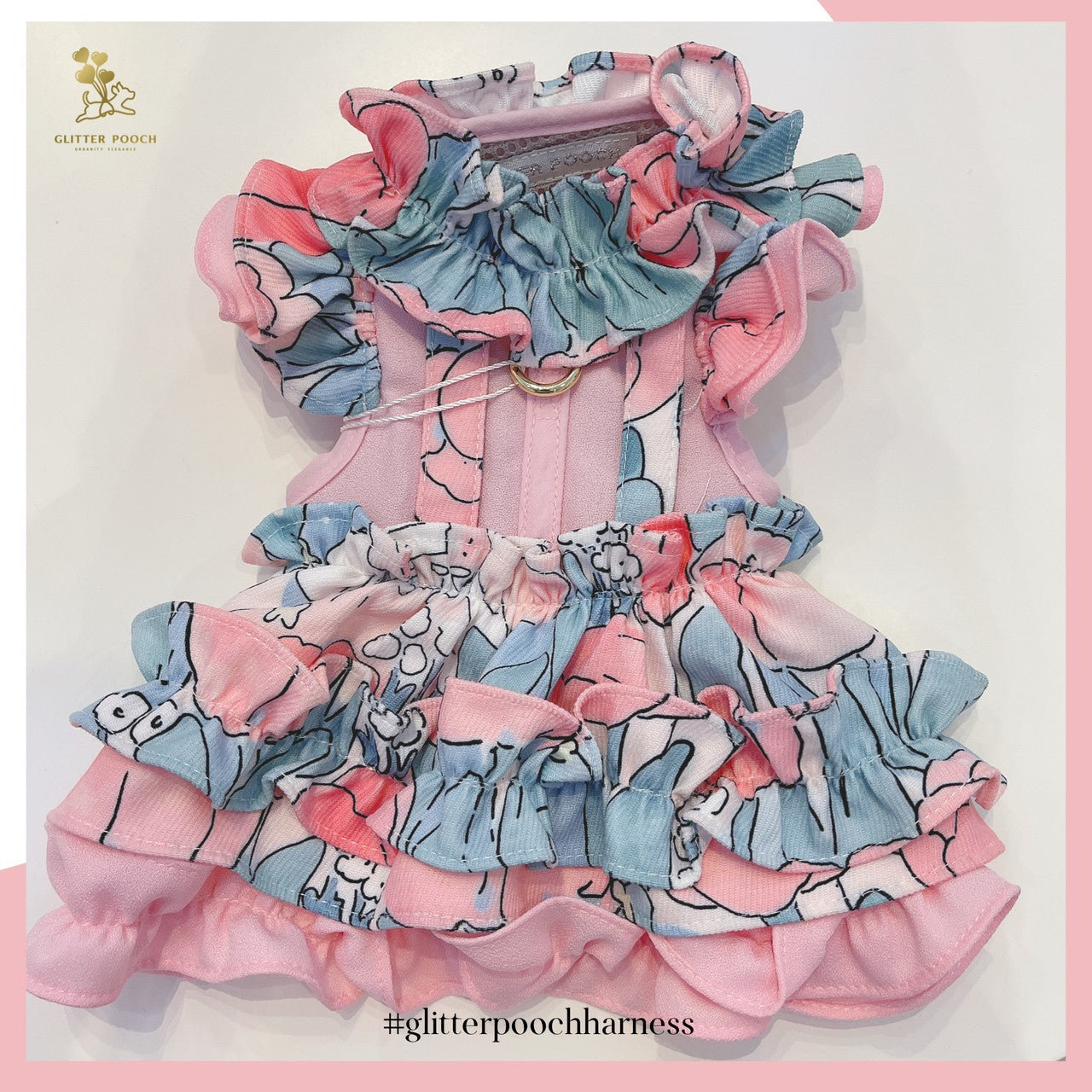 Glitter Pooch ชุดรัดอก สายจูง เสื้อผ้า สุนัข, หมา, แมว, สัตว์เลี้ยง พร้อม สายจูง รุ่น Tulip Dreamer Pink