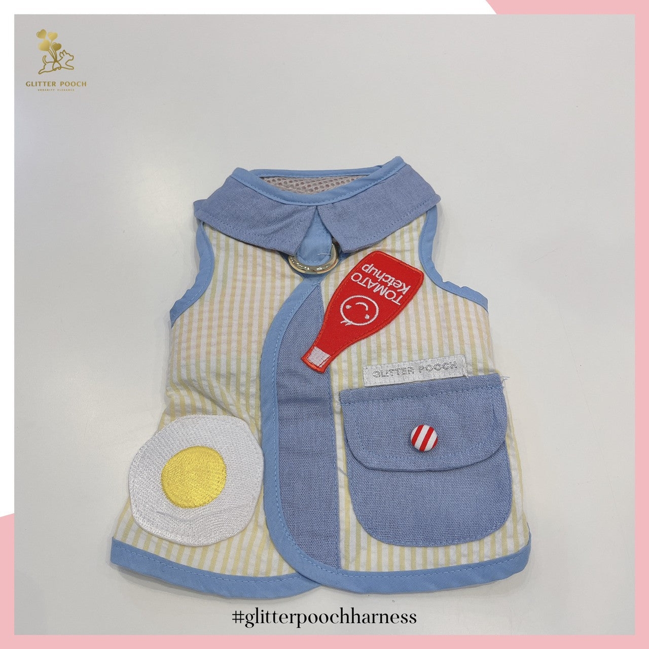 Glitter Pooch ชุดรัดอก สายจูง เสื้อผ้า สุนัข, หมา, แมว, สัตว์เลี้ยง พร้อม สายจูง รุ่น Breakfast Dates Boy