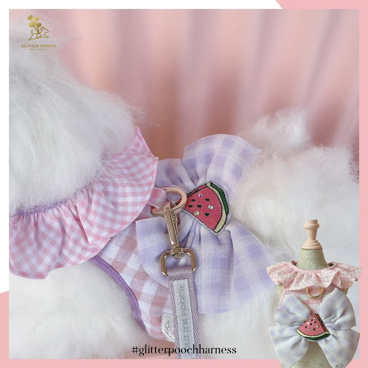 Glitter Pooch Harness ชุดรัดอก สายจูง เสื้อผ้า สุนัข, หมา, แมว, สัตว์เลี้ยง พร้อม สายจูง รุ่น Watermelon Scotty