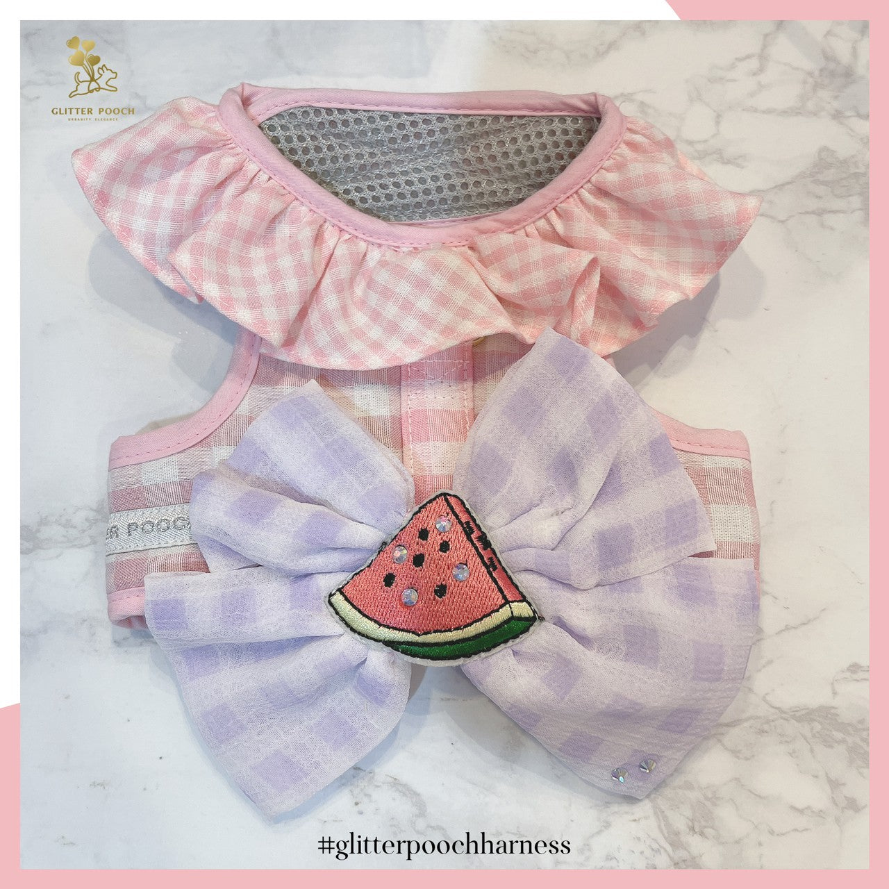 Glitter Pooch Harness ชุดรัดอก สายจูง เสื้อผ้า สุนัข, หมา, แมว, สัตว์เลี้ยง พร้อม สายจูง รุ่น Watermelon Scotty