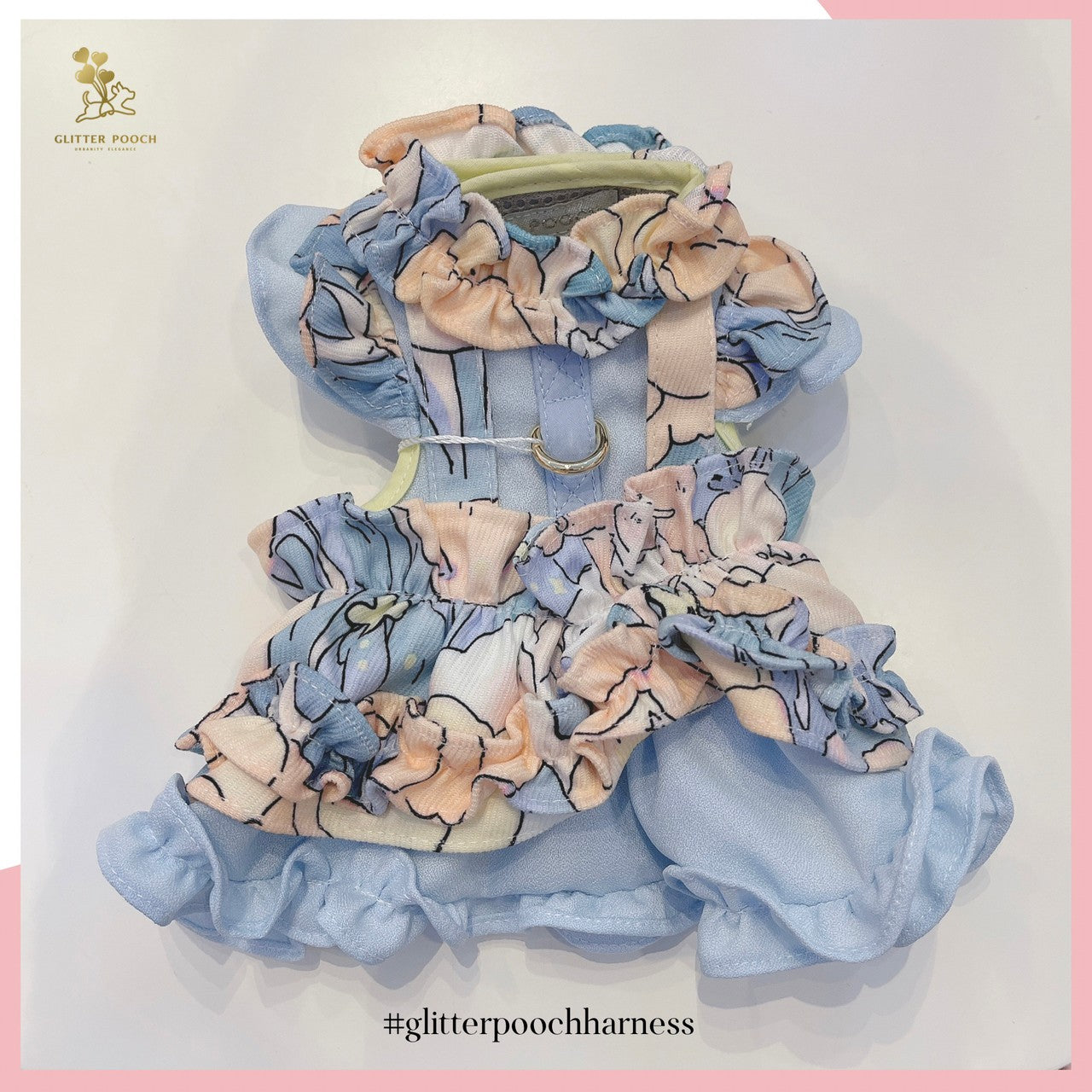 Glitter Pooch ชุดรัดอก สายจูง เสื้อผ้า สุนัข, หมา, แมว, สัตว์เลี้ยง พร้อม สายจูง รุ่น Tulip Dreamer Blue