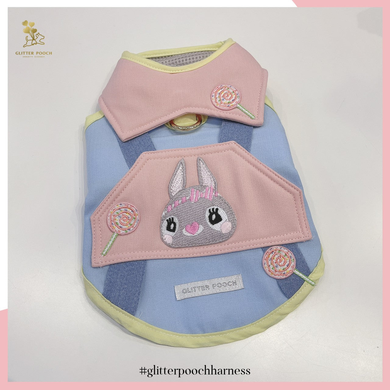 Glitter Pooch ชุดรัดอก สายจูง เสื้อผ้า สุนัข, หมา, แมว, สัตว์เลี้ยง พร้อม สายจูง รุ่น Bunny Lollipop Boy