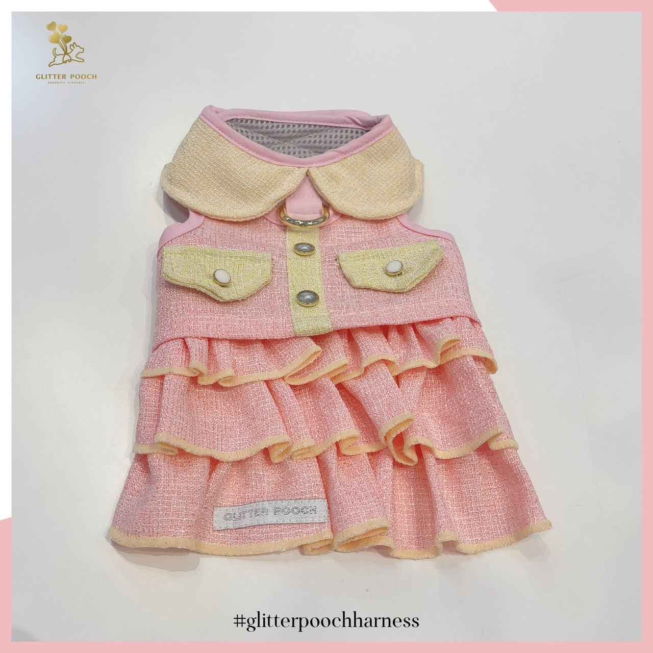 Glitter Pooch ชุดรัดอก สายจูง เสื้อผ้า สุนัข, หมา, แมว, สัตว์เลี้ยง พร้อม สายจูง รุ่น Lady Middleton Pink