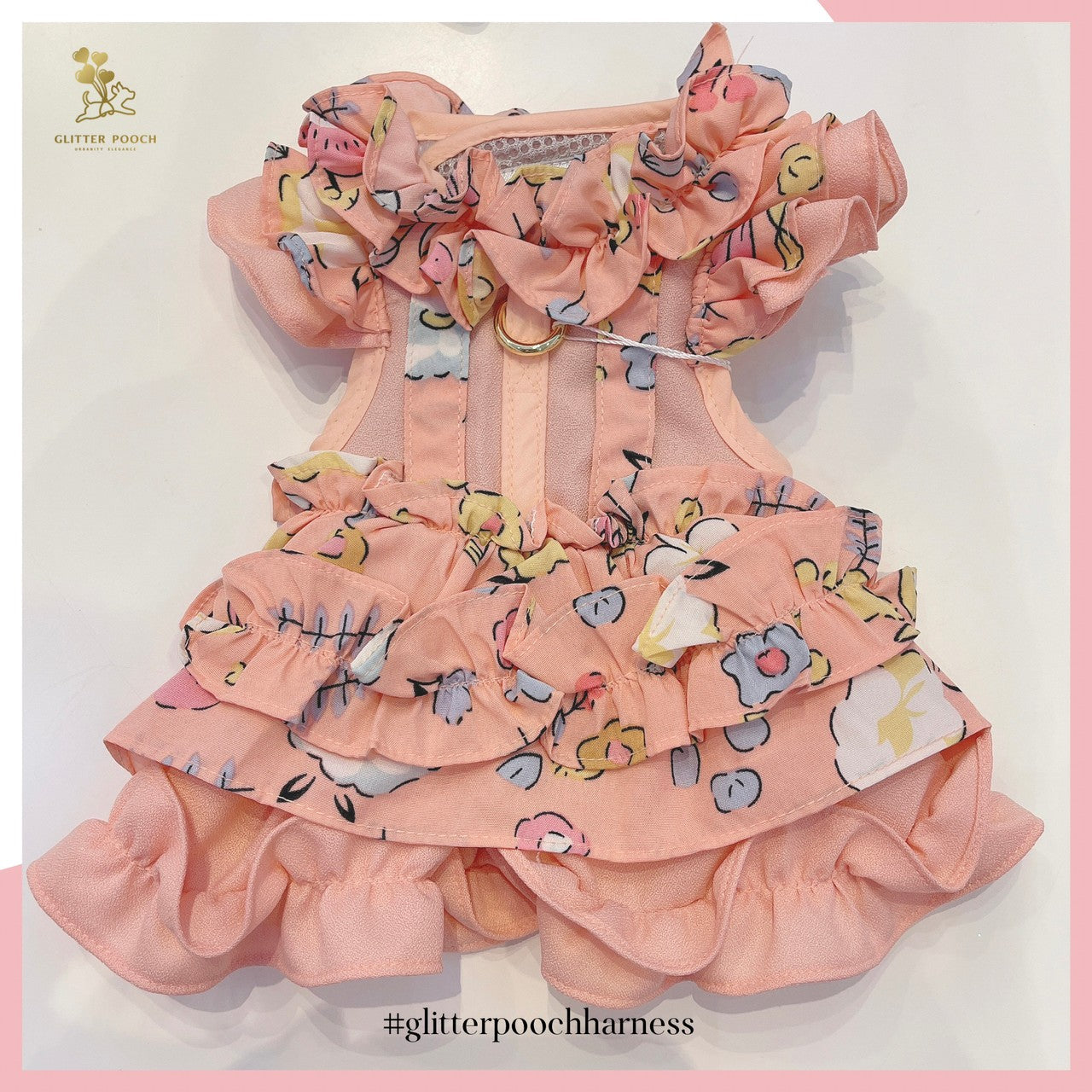 Glitter Pooch ชุดรัดอก สายจูง เสื้อผ้า สุนัข, หมา, แมว, สัตว์เลี้ยง พร้อม สายจูง รุ่น Tulip Dreamer Peach
