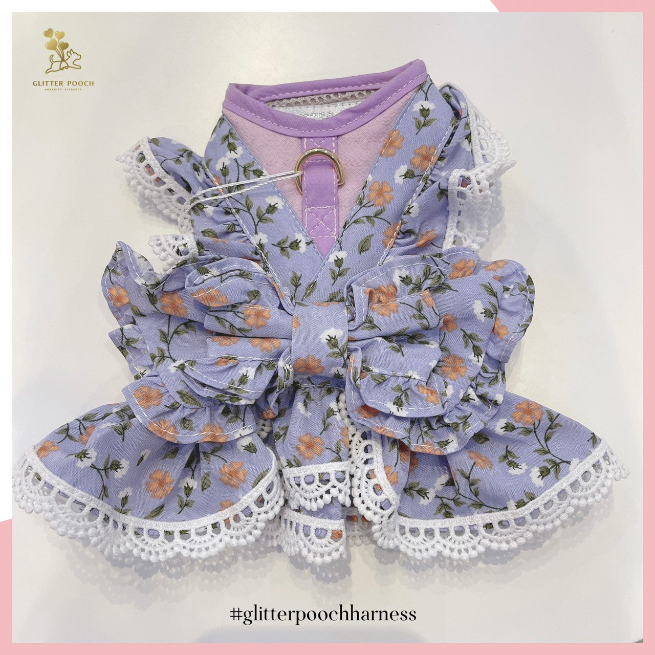 Glitter Pooch ชุดรัดอก สายจูง เสื้อผ้า สุนัข, หมา, แมว, สัตว์เลี้ยง พร้อม สายจูง รุ่น Lolita in Bloom Purple