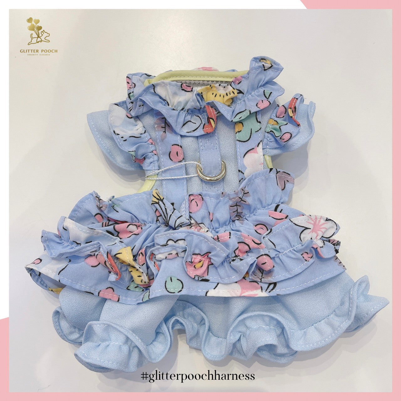 Glitter Pooch ชุดรัดอก สายจูง เสื้อผ้า สุนัข, หมา, แมว, สัตว์เลี้ยง พร้อม สายจูง รุ่น Tulip Dreamer Green