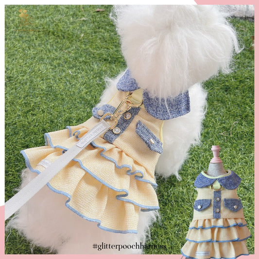 Glitter Pooch ชุดรัดอก สายจูง เสื้อผ้า สุนัข, หมา, แมว, สัตว์เลี้ยง พร้อม สายจูง รุ่น Lady Middleton Yellow