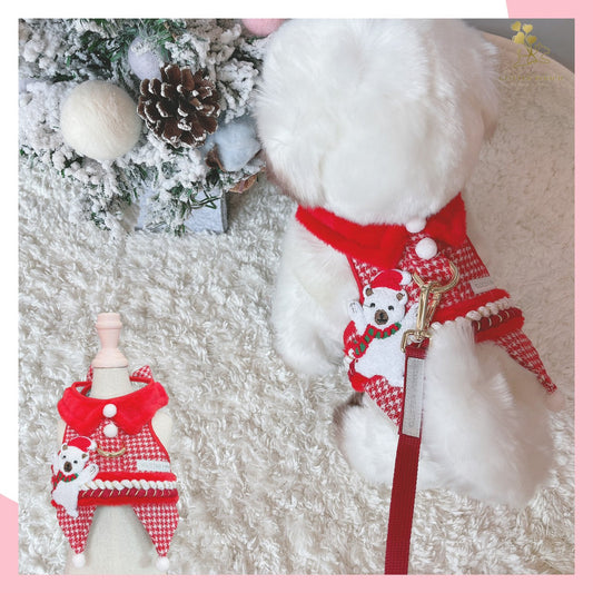 Glitter Pooch Harness ชุดรัดอก สายจูง เสื้อผ้า สุนัข, หมา, แมว, สัตว์เลี้ยง พร้อม สายจูง รุ่น White Polar X'mas Boy
