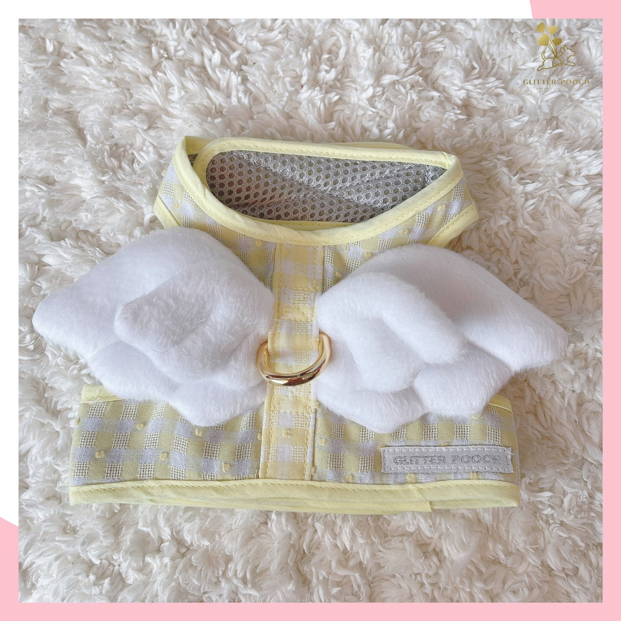 Glitter Pooch Harness ชุดรัดอก สายจูง เสื้อผ้า สุนัข, หมา, แมว, สัตว์เลี้ยง พร้อม สายจูง รุ่น Double Wing Yellow