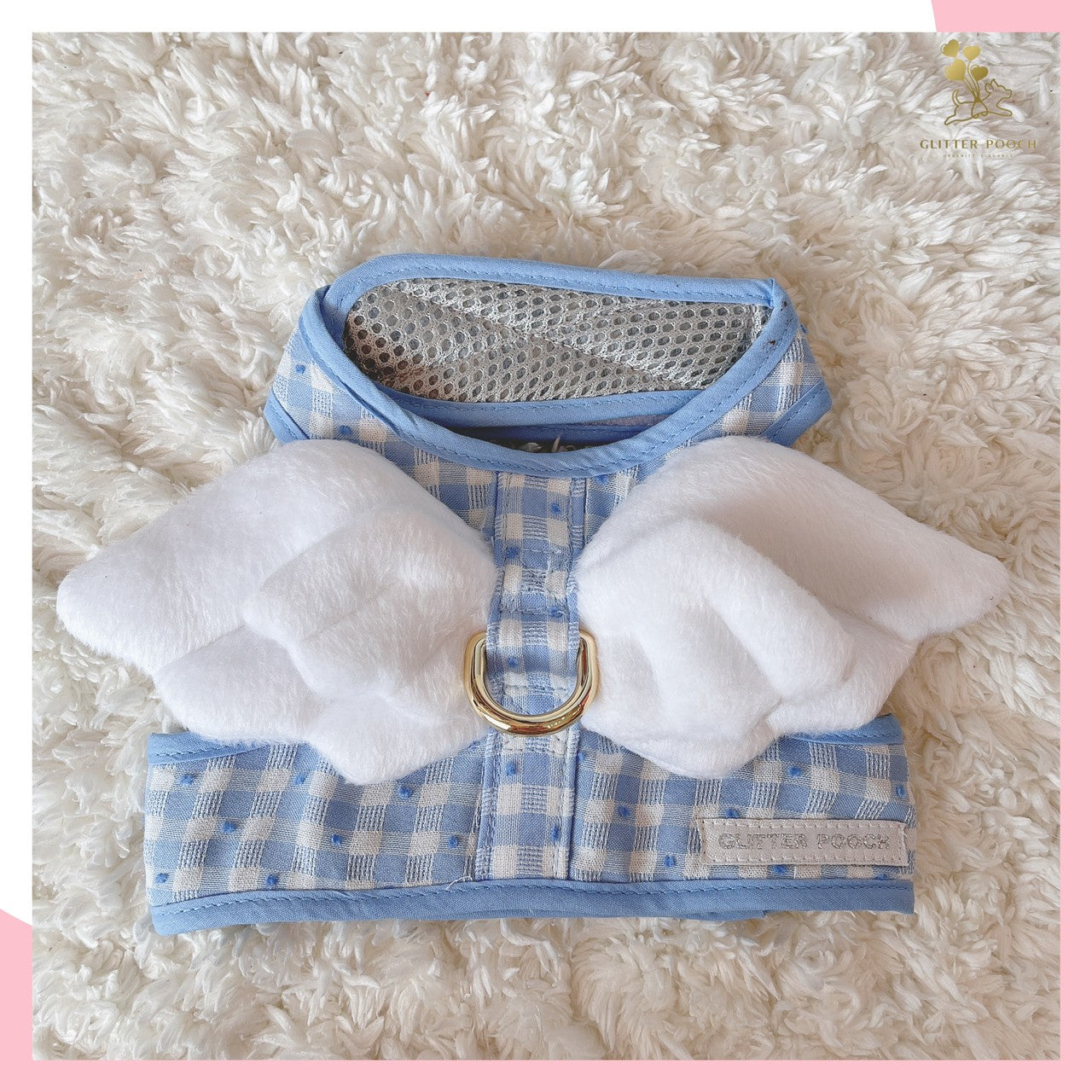 Glitter Pooch Harness ชุดรัดอก สายจูง เสื้อผ้า สุนัข, หมา, แมว, สัตว์เลี้ยง พร้อม สายจูง รุ่น Double Wing Blue